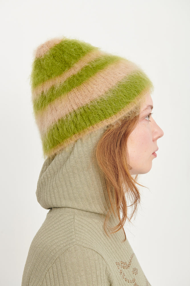 Striped brushed jacquard-knit mohair-blend beanie
