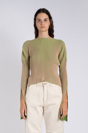 Bicolor reversible sweater | green & beige