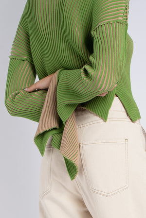 Bicolor reversible sweater | green & beige