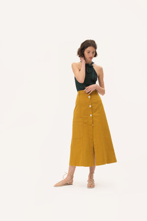 Long buttoned skirt | saffron